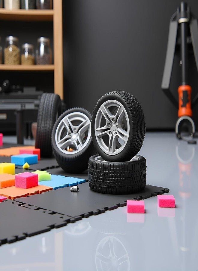 Pxiryanlow 4Pcs Black Tires,48mm Simulation Rubber Wheel Tire Wheel Toy Model DIY RC Spare Parts Easy Installation Small in Size,Tire and Wheel Sets,Remote and App Controlled Vehicles and Parts,Wheels and Tires - Image 2